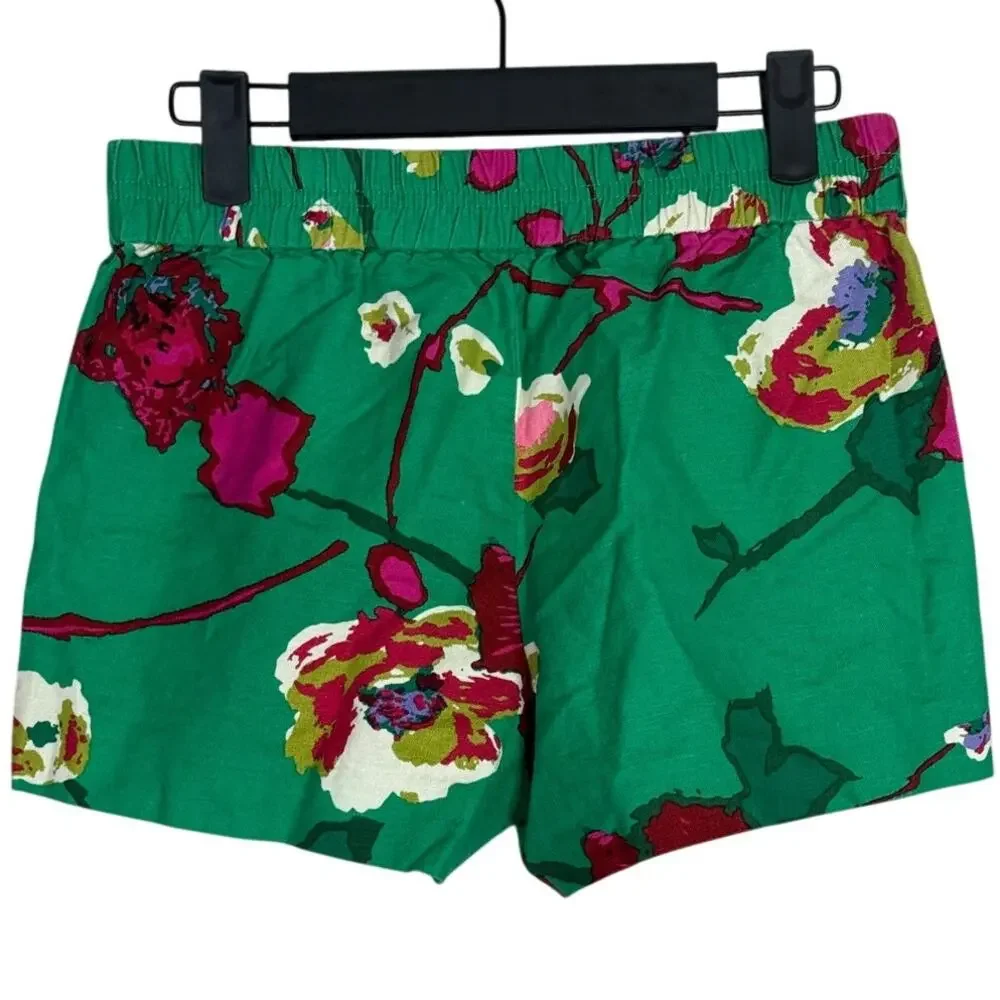 J. Crew Green Floral Print Athletic Shorts with Pink Accents